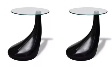 Table basse ronde verre trempé et fibre de verre noir brillant Ben - Lot de 2