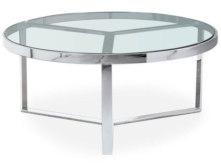 Table basse ronde verre trempé et métal argenté Prisme
