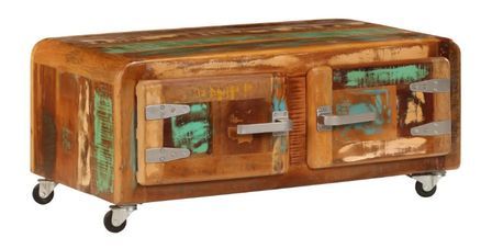 Table basse sur roulettes 2 portes bois massif recyclé Moust