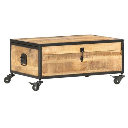 Table basse sur roulettes manguier massif clair Hirao