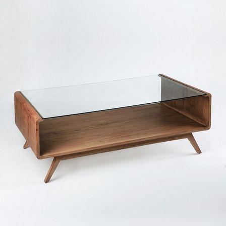 Table basse verre et bois massif foncé Revi