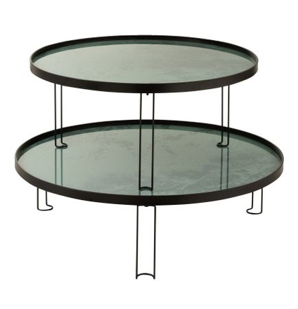 Table basse verre vert d'eau et pieds métal noir Verone - Lot de 2