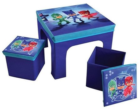 Table carrée et 2 tabourets de rangement Pyjamasques