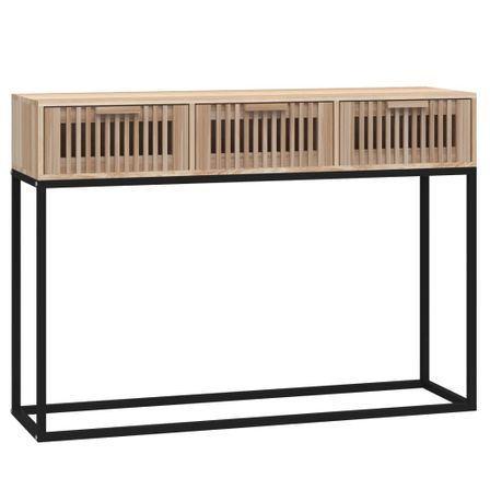Table console en bois naturel avec 3 tiroirs et pieds en métal noir 105 cm - Modèle Bolivia