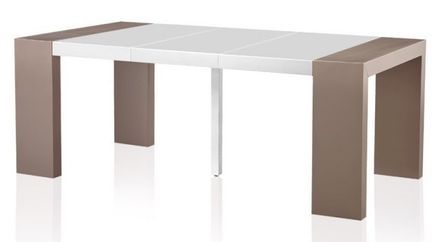 Table console extensible taupe et blanc laquée 50 à 200 cm - 10 personnes