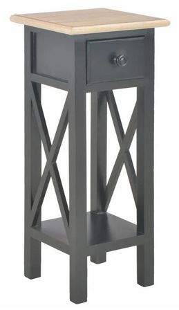 Table d'appoint 1 tiroir pin massif clair et noir Cosa