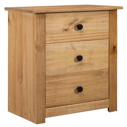 Table d'appoint 3 tiroirs en bois de pin massif Autika 46 cm – Élégance rustique et praticité