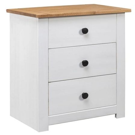 Table d'appoint 3 tiroirs en bois de pin massif Autika 46 cm – Élégance rustique et praticité