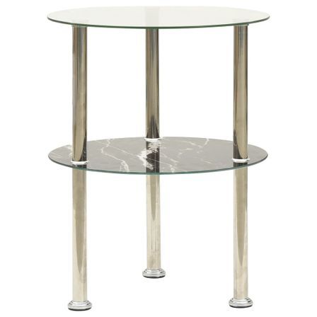 Table d'appoint à 2 niveaux Transparent/noir 38 cm Verre trempé
