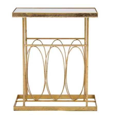 Table d'appoint art déco métal doré et plateau miroir Fidel