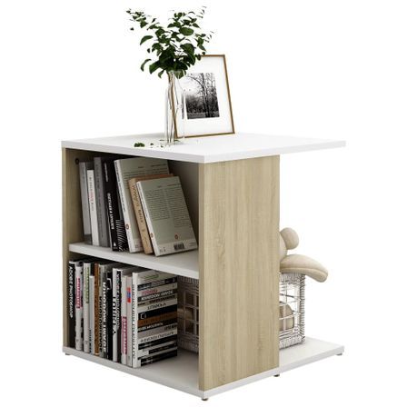 Table d'appoint Blanc et chêne sonoma 45x45x48 cm