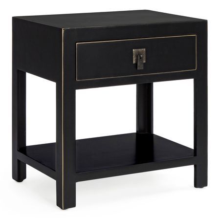 Table d'appoint bois MDF noir 1 tiroir Peno - Lot de 2