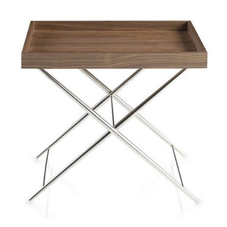 Table d'appoint bois plaqué noyer et acier inoxydable Kalan