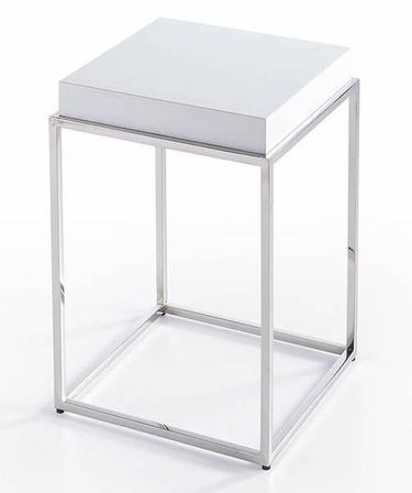 Table d'appoint carrée bois laqué et acier chromé Gucca