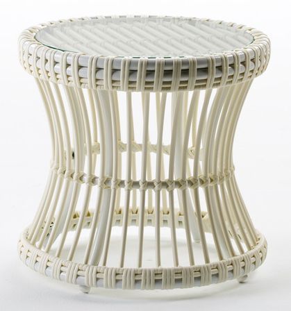 Table d'appoint de jardin ronde verre et rotin synthétique blanc Leyla
