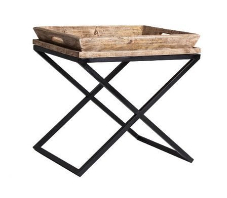 Table d'appoint manguier massif clair et métal noir Akira