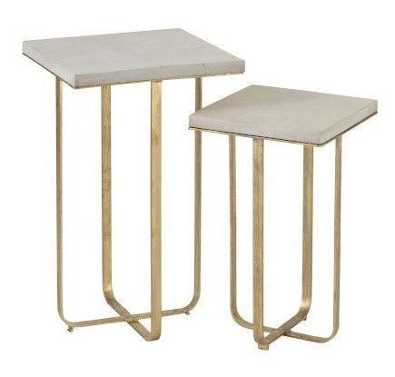 Table d'appoint manguier massif et métal doré Narsh - Lot de 2