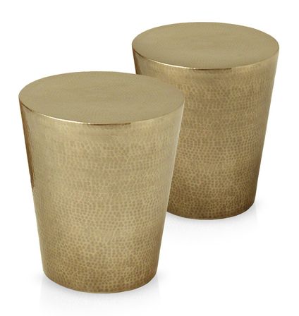 Table d'appoint métal poli martelé doré Gabie - Lot de 2