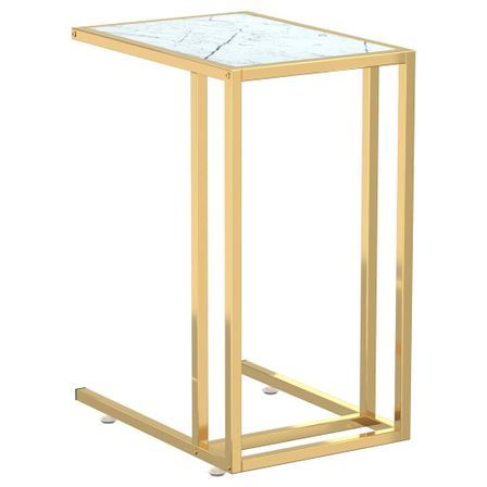 Table d'appoint ordinateur Marbre blanc 50x35x65cm Verre trempé 2