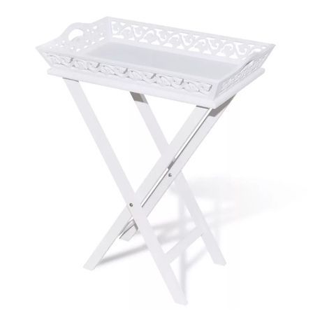 Table d'appoint rectangulaire plastique et pieds pin massif blanc Manu