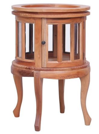 Table d'appoint ronde acajou massif clair avec vitrine Lish