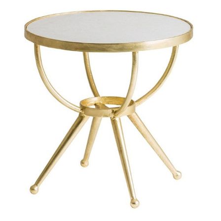 Table d'appoint ronde art déco marbre blanc et métal doré Sacha