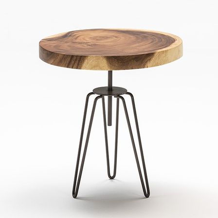 Table d'appoint ronde bois clair et métal noir Zoé H 53 cm