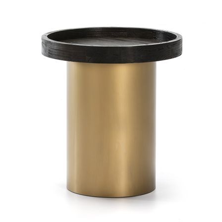 Table d'appoint ronde bois foncé et métal doré Kairi D 50 cm