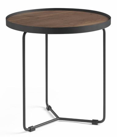 Table d'appoint ronde bois plaqué noyer et métal noir Noka