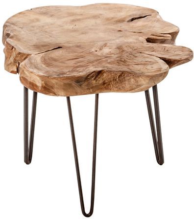 Table d'appoint ronde ethnique racine de teck clair vieilli Adrien