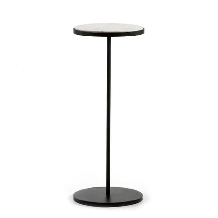 Table d'appoint ronde marbre blanc et métal noir Gena