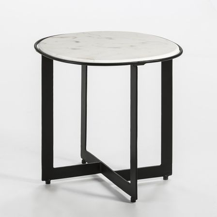 Table d'appoint ronde marbre blanc et métal noir Guaie D 46 cm