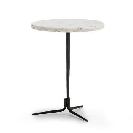 Table d'appoint ronde marbre blanc et pieds métal noir Gena