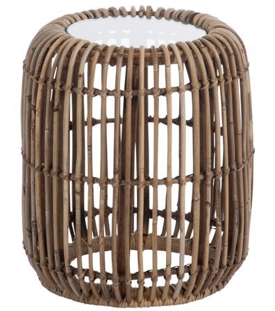 Table d'appoint ronde massif verre rotin foncé Rotina D 28 cm