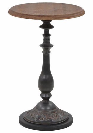 Table d'appoint ronde pin massif foncé et pied métal noir Keral