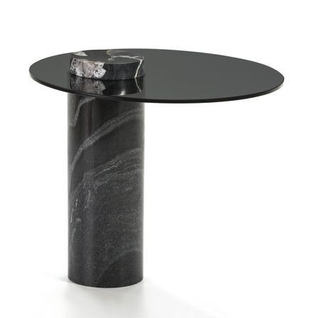 Table d'appoint ronde verre et granit noirs Siru