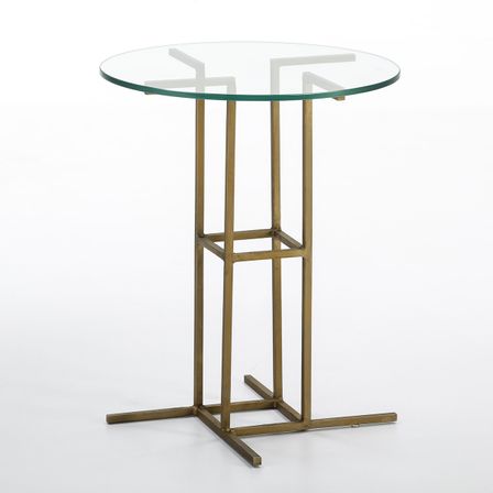Table d'appoint ronde verre trempé et métal doré Hugos H 55 cm
