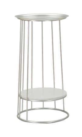 Table d’appoint Tour argentée avec plateau effet marbre Lam