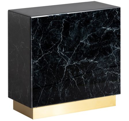 Table d'appoint verre cristal teinté noir marbré et acier doré Kola 60 cm