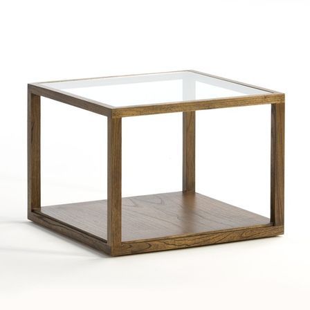 Table d'appoint verre et bois massif foncé Orina H 45 cm