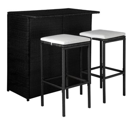 Table de bar rectangulaire et 2 tabourets de jardin résine tressée noir Klark