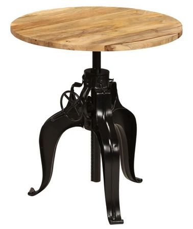 Table de bar réglable manguier massif clair et pieds métal noir Toven D 75 cm