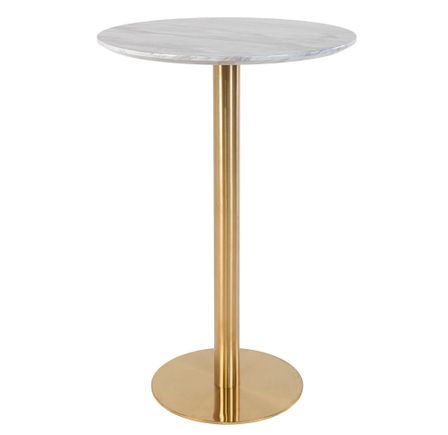 Table de bar ronde PIZA Ø70 cm – Effet marbre blanc et pied laiton doré