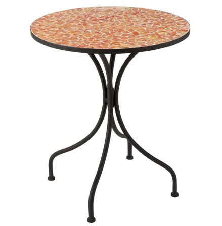 Table de bar verre à mosaïque orange et pied métal noir Indie