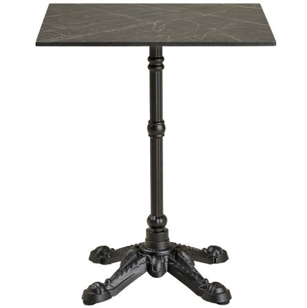 Table de bistrot carrée VALIZA 60 cm – Plateau effet marbre gris foncé & pieds en aluminium noir