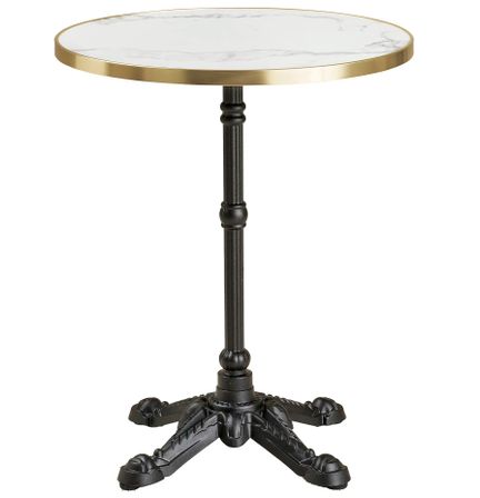 Table de bistrot ronde MAYORK Ø60 cm – Plateau blanc aspect marbre, bord doré & pied métal noir