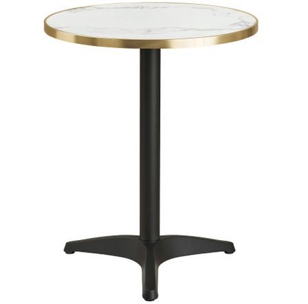 Table de bistrot ronde KUSTA Ø60 cm – Plateau blanc aspect marbre, bord doré & pied métal noir
