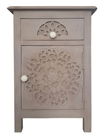 Table de chevet 1 porte 1 tiroir bois marron clair Sasha