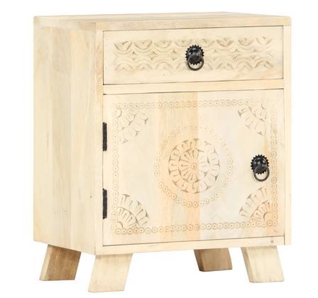 Table de chevet 1 porte 1 tiroir manguier massif blanc brossé Pili
