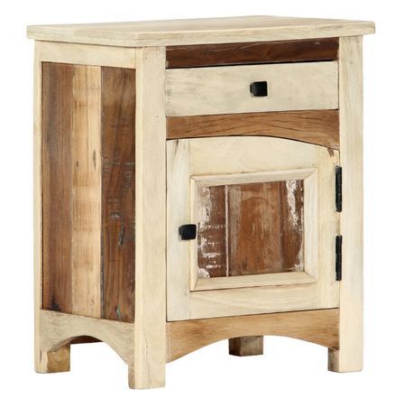Table de chevet 1 porte 1 tiroir manguier massif clair et bois recyclé Misty